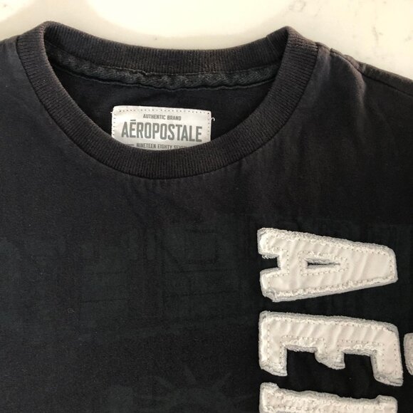 Aeropostale 1987 Casual Sht Slv Crew Nk Cotton Graphic T-Shirt Top Blk Wht Sz XS - Picture 6 of 9